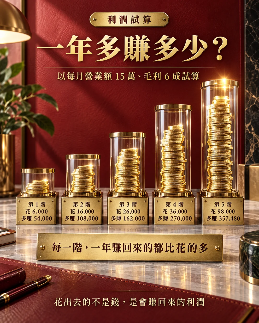 一年多賺多少：五階費用與一年多賺的利潤